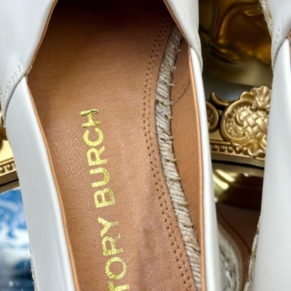 🆕  TORY BURCH 🧿 NWOB Eleanor Logo Leather Espadrilles, New Cream, Sz 8 - Picture 12 of 16